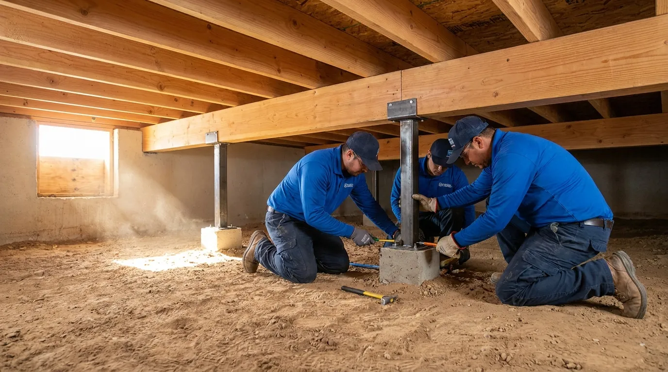 Crawl space support installation under a Rio Rancho home
