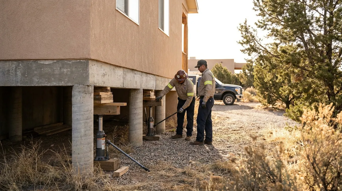 Pier and beam foundation leveling under a Rio Rancho home
